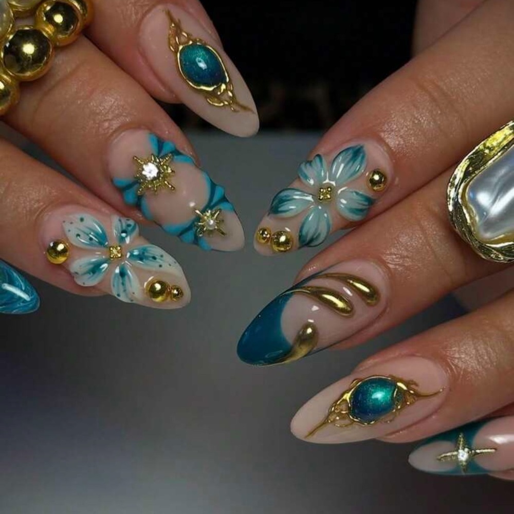 24pcs French Tip Press On Nails Medium Almond Press On Nails, Ins Vacation